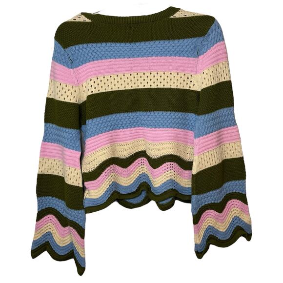 Jessica Simpson Sweater Sz XS Multicolor Striped Knit Retro Bell Sleeve Pullover - Picture 5 of 8